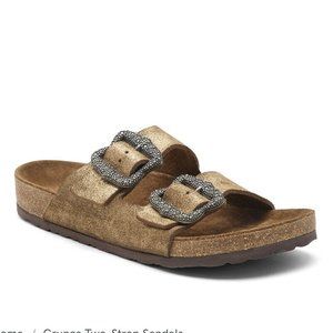 Marc Jacobs Retro Grunge Two Strap Crystal Sandals Size 37 Dark Gold